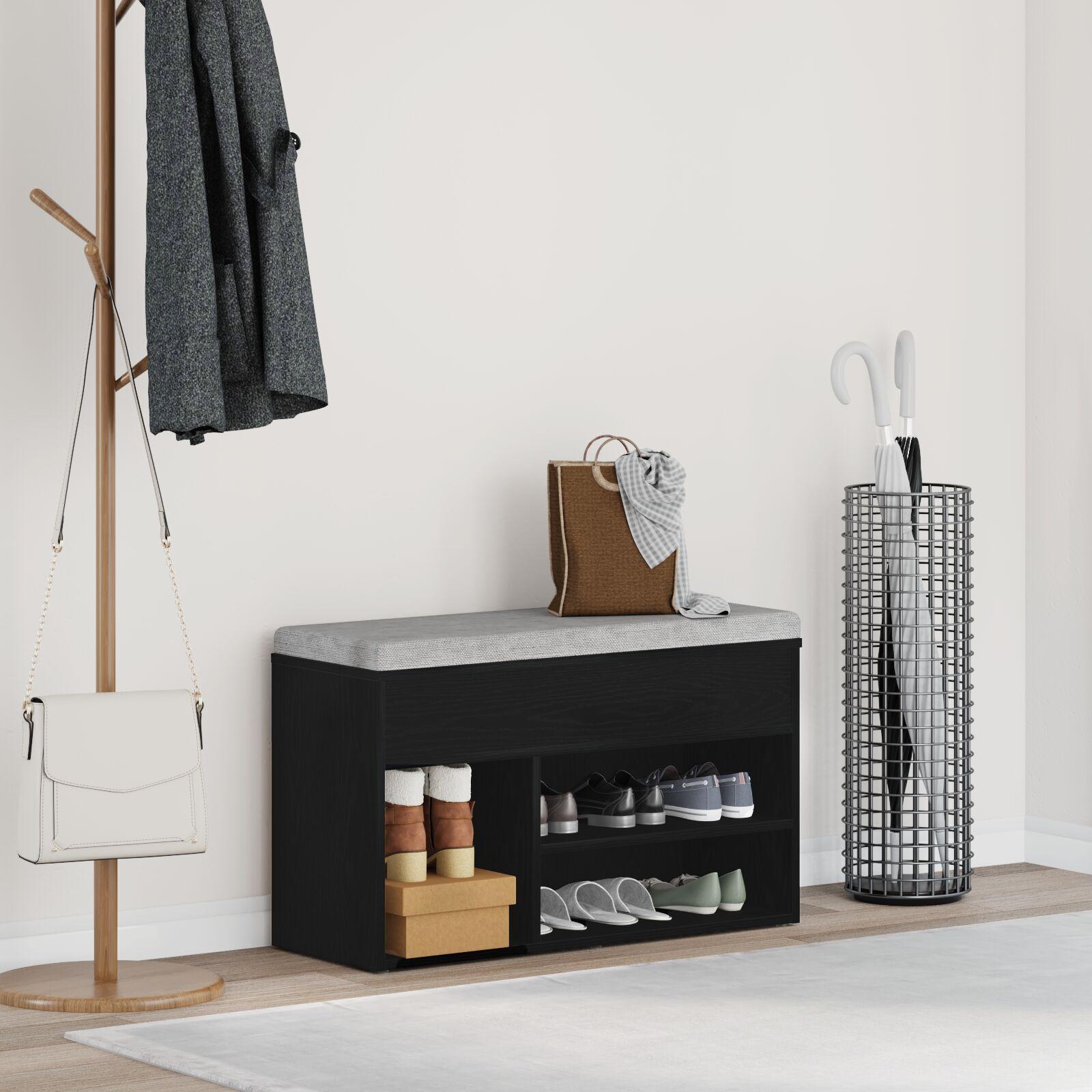 Sko bænk med hylde Sort eg 80 x 30 x 45 cm Konstrueret træ