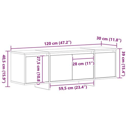 TV-bord sort egetræ 120x30x40,5 cm lavet af træ