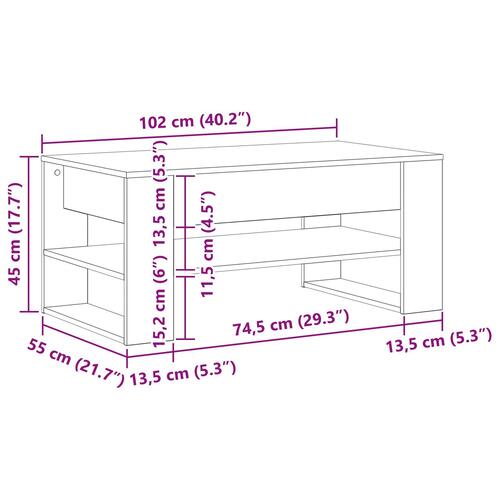 Kaffebord i gammelt træ 102x55x45 cm - Ingeniørtræ