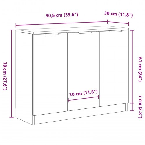 Sideboard Sort Eg 90,5x30x70 cm Konstrueret Træ