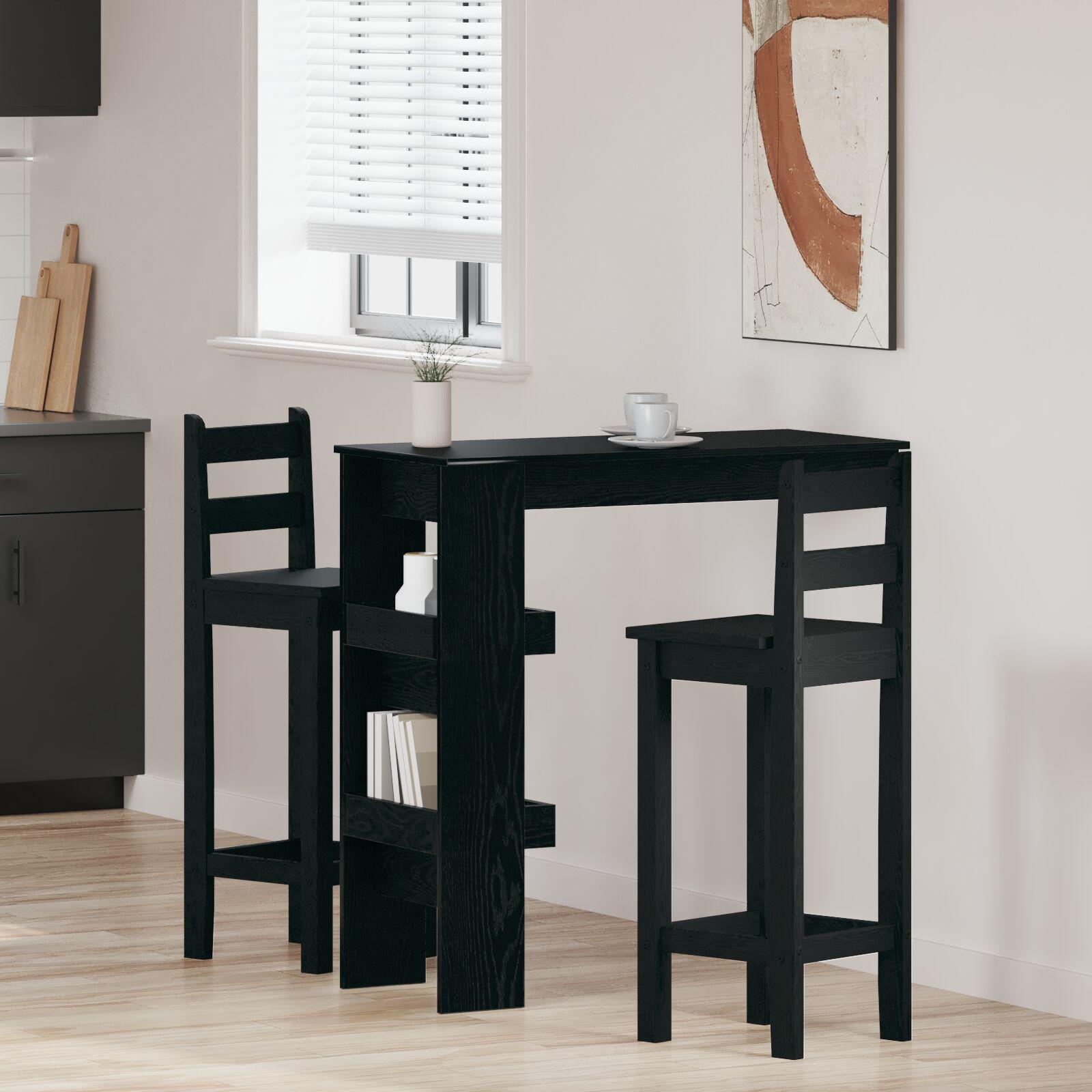 Vægbarbord i sort eg - konstrueret træ, 102 × 45 × 103,5 cm med hylder