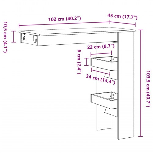 Væg Barbord - Sort Eg - 102x55x103.5 cm - Lavet af konstrueret træ