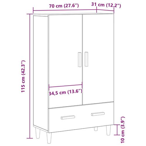 Højskab i Sort Eg, 70x31x115 cm, lavet af konstrueret træ