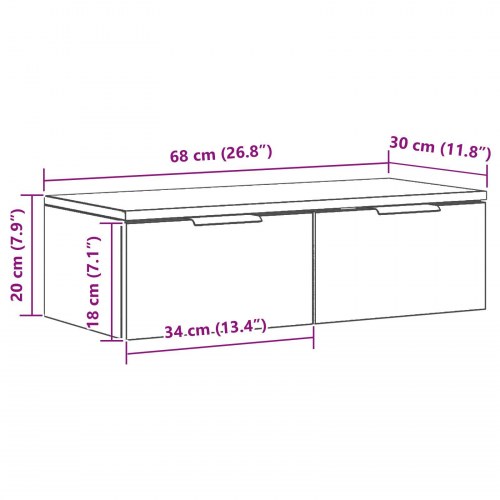 Sort Eg Vægskab 68x30x20 cm Fremstillet af Ingeniørtræ