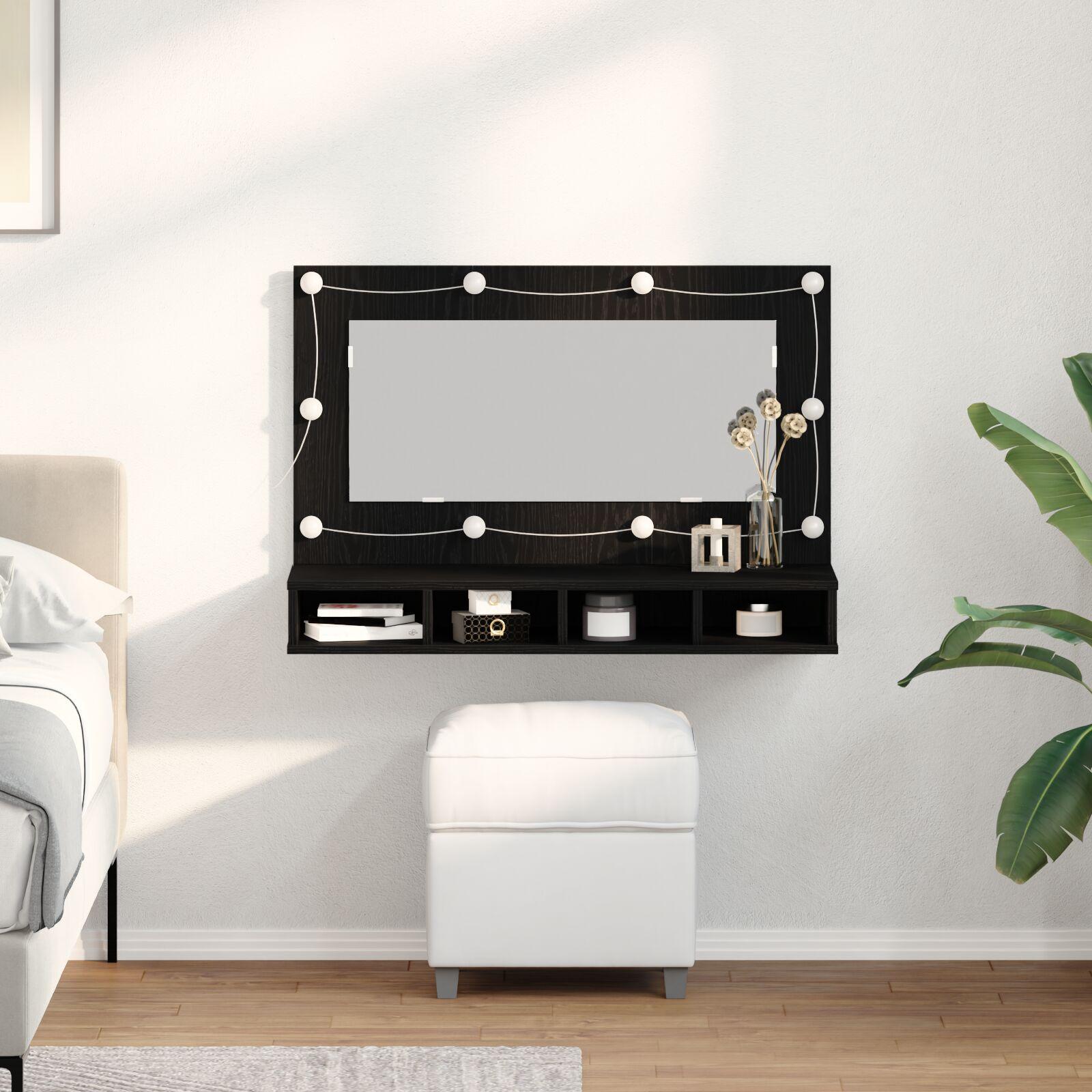 Spejlskab med hylde Sort eg 90 x 31.5 x 62 cm Konstrueret træ