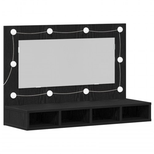 LED Spejlskab i Sort Eg - 90x31,5x62 cm