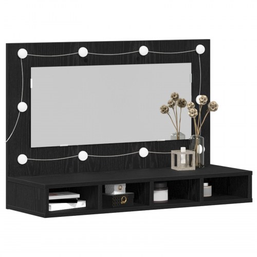 LED Spejlskab i Sort Eg - 90x31,5x62 cm