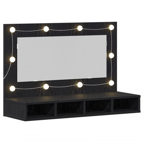LED Spejlskab i Sort Eg - 90x31,5x62 cm