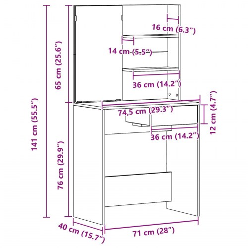 Sort Eg Makeupbord med Spejl - 74,5 x 40 x 141 cm