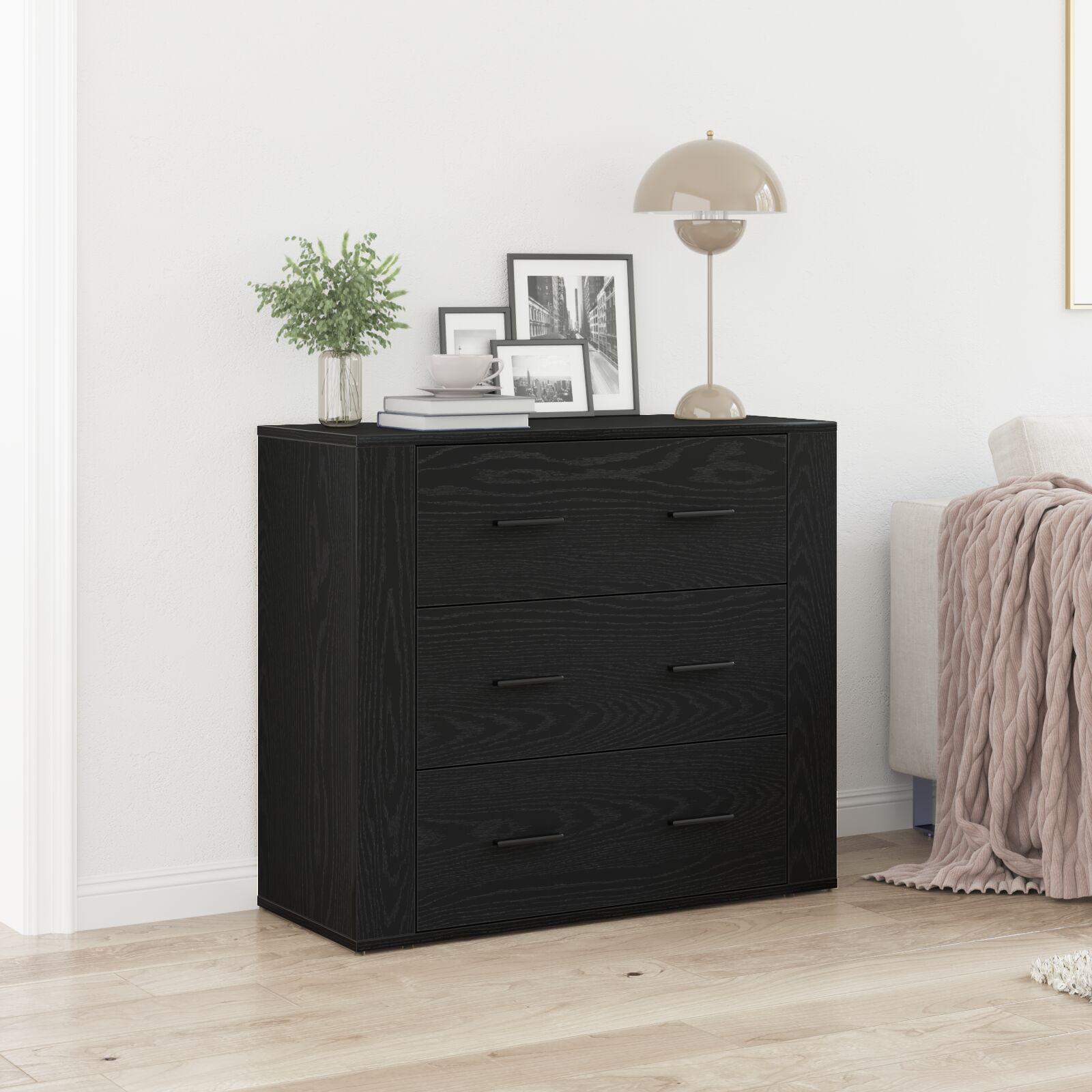 Sort egetræ sideboard Sort eg 80 x 33 x 70 cm Konstrueret træ
