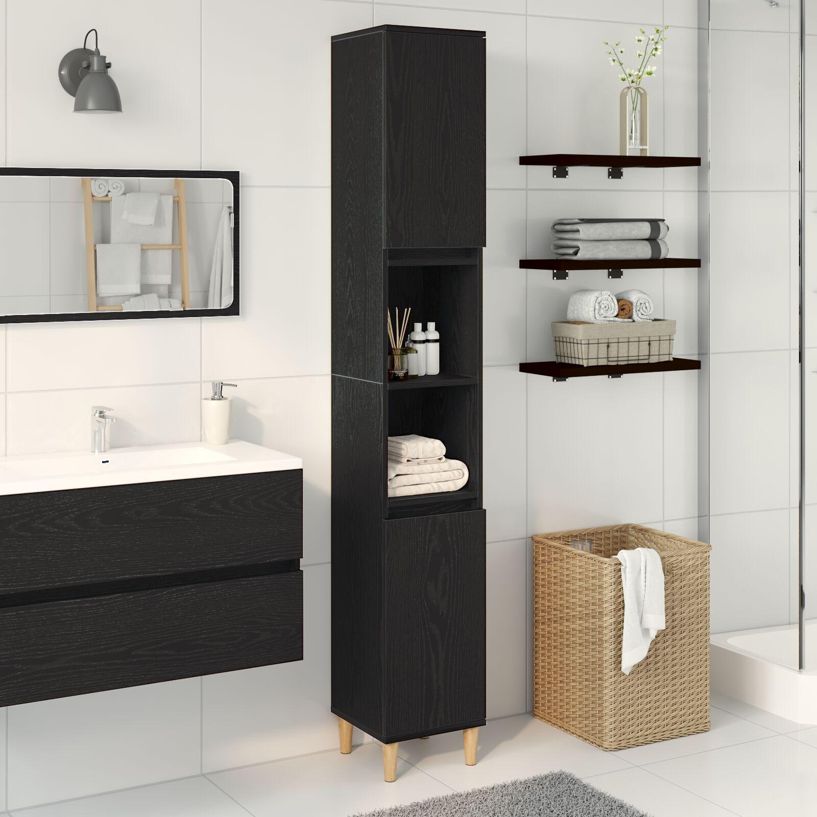 Badeværelsesskab Sort eg 30 x 30 x 190 cm Konstrueret træ