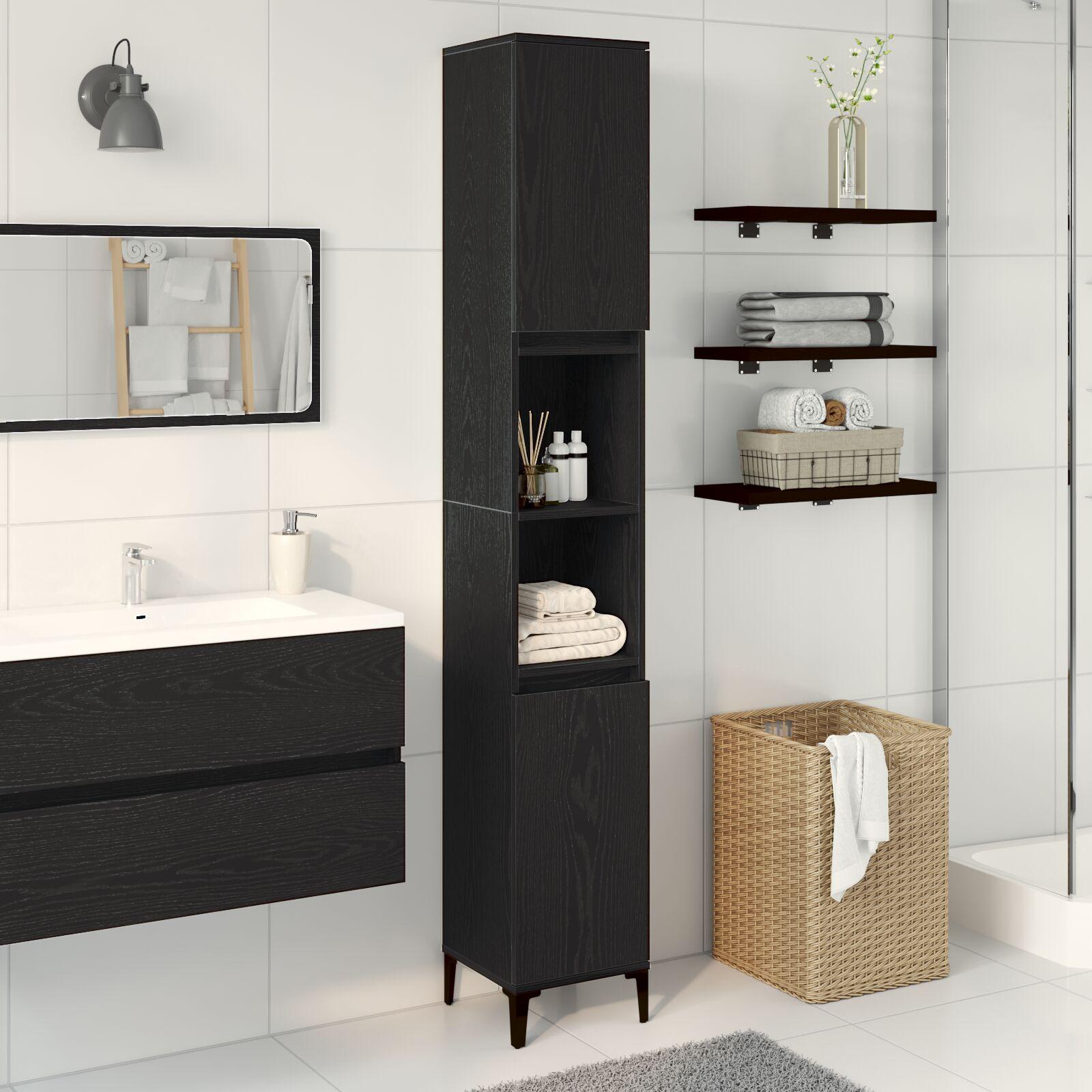 Badeværelsesskab Sort eg 30 x 30 x 190 cm Konstrueret træ