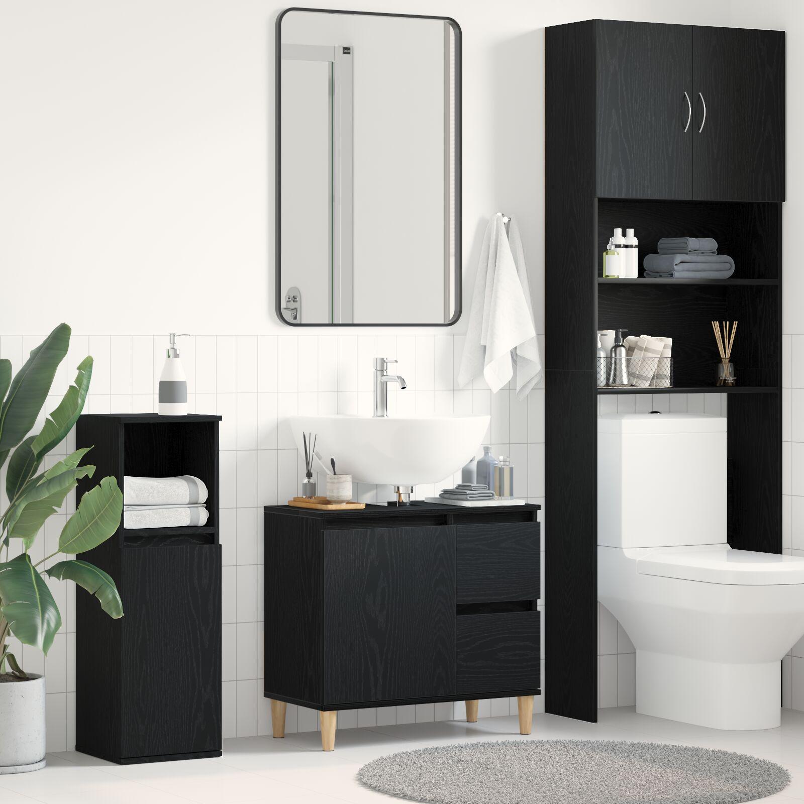Badeværelsesskab Sort eg 65 x 33 x 60 cm Konstrueret træ