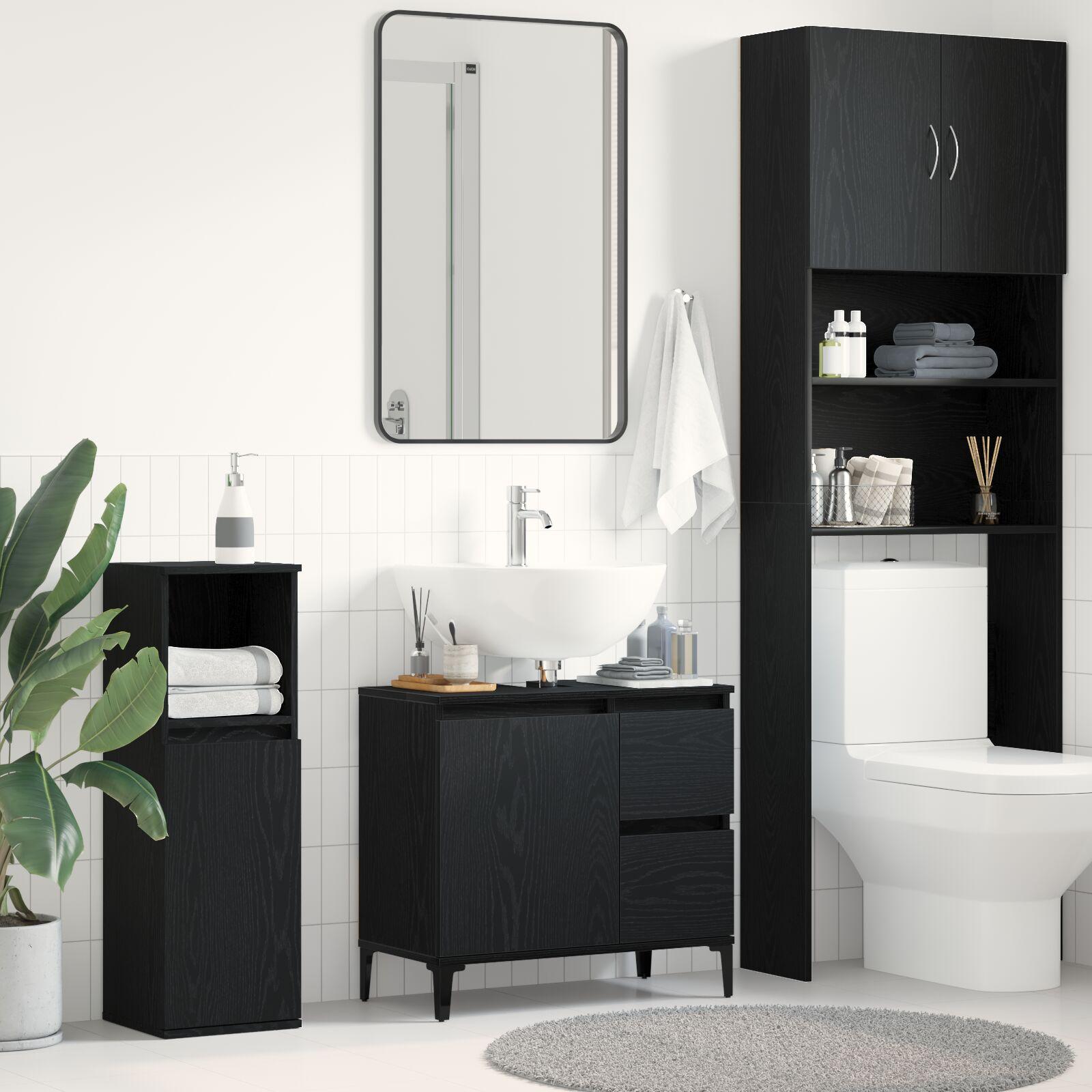 Badeværelsesskab Sort eg 65 x 33 x 60 cm Konstrueret træ