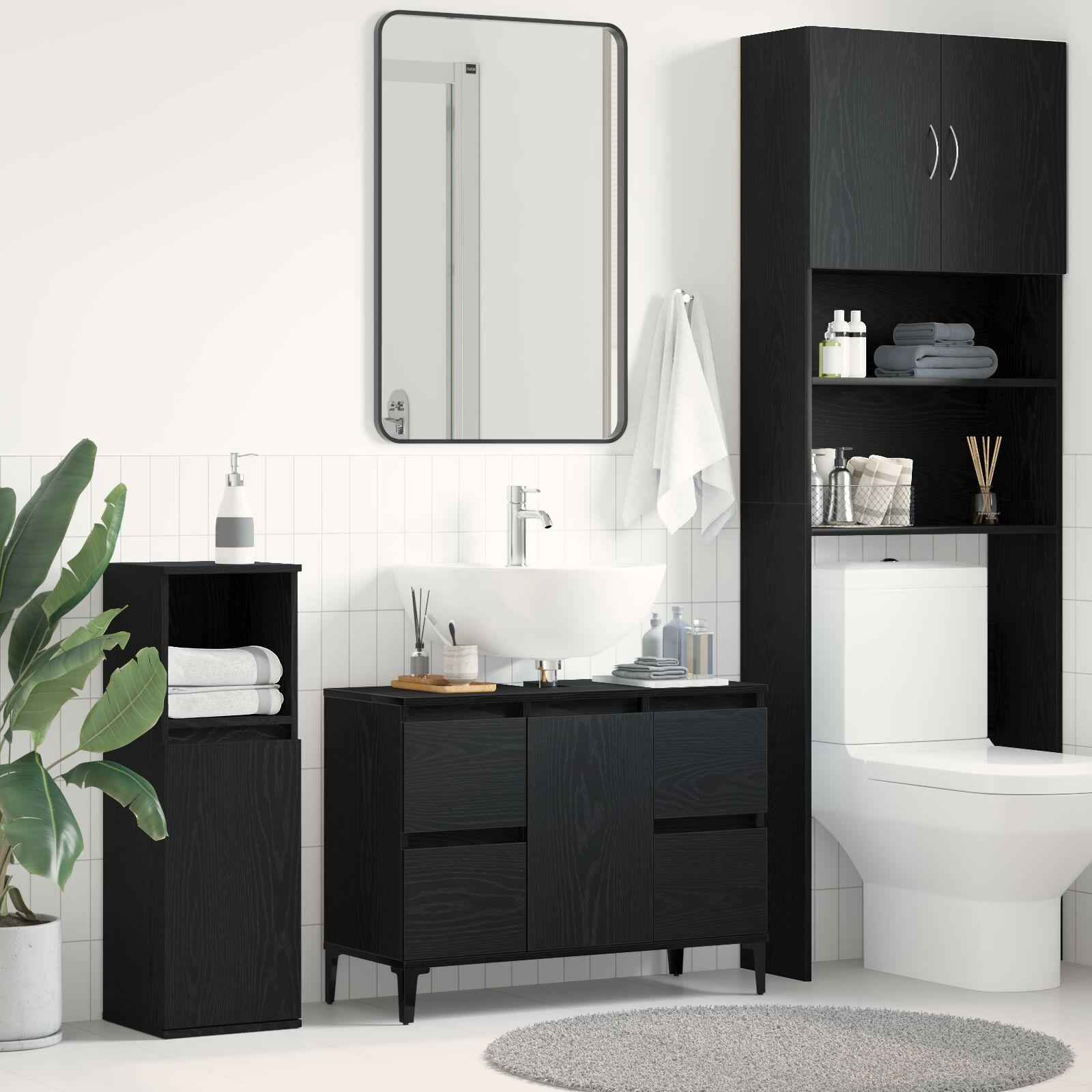 Badeværelsesskabsunder Sort eg 80 x 33 x 60 cm Konstrueret træ