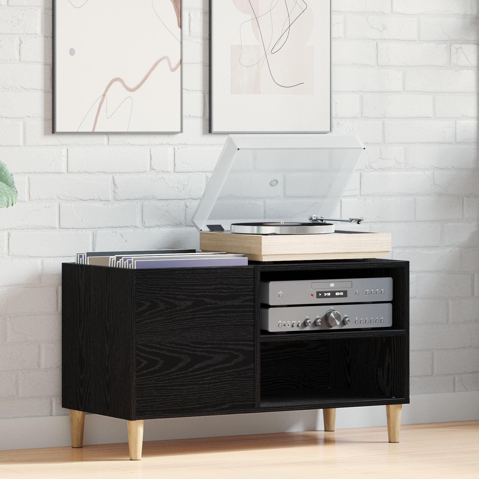 Pladeskab med hylde Sort eg 84.5 x 38 x 48 cm Konstrueret træ