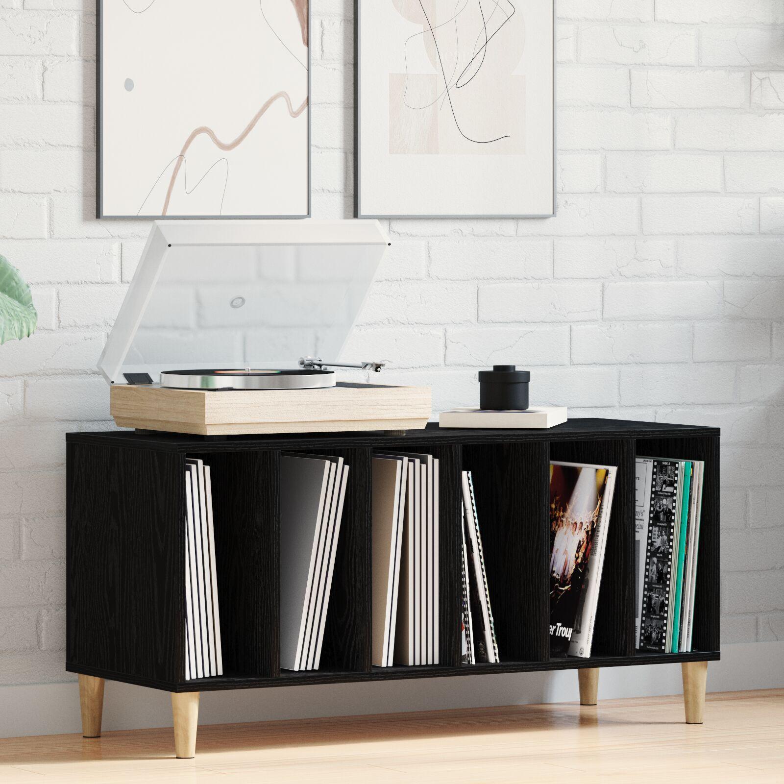 Pladeskab med hylde Sort eg 100 x 38 x 48 cm Konstrueret træ