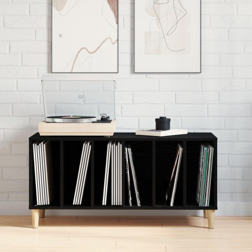 Pladeskab Sort Eg 100x38x48 cm Konstrueret Træ