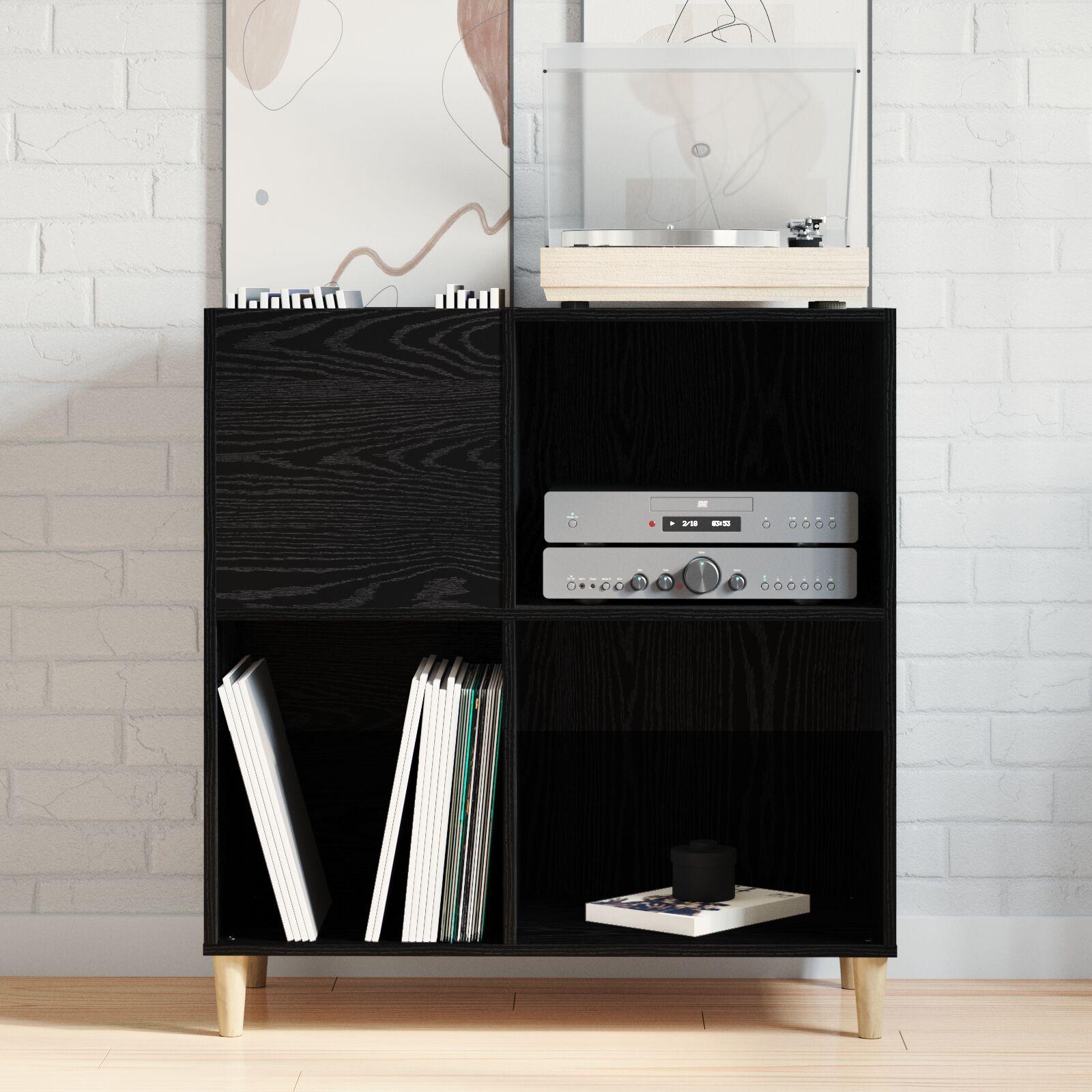 Pladeskab med hylde Sort eg 84.5 x 38 x 89 cm Konstrueret træ