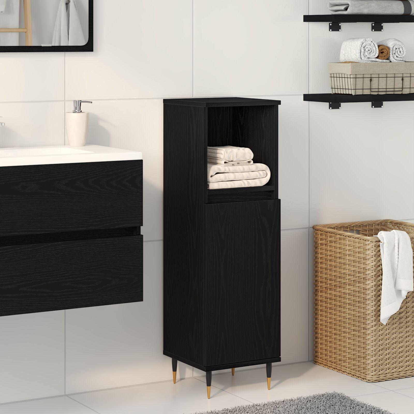 Badeværelsesskab Sort eg 30 x 30 x 100 cm Konstrueret træ
