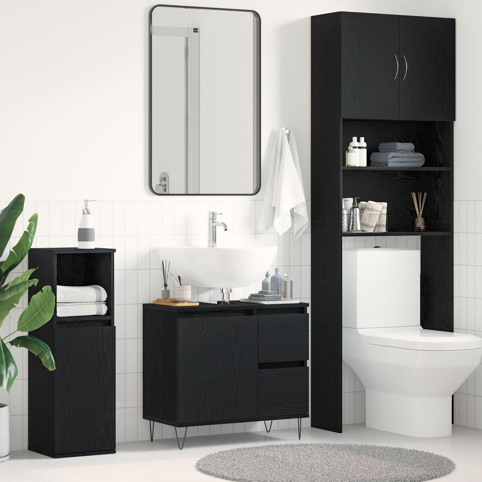 Badeværelsesskabsunder Sort eg 65 x 33 x 60 cm Konstrueret træ