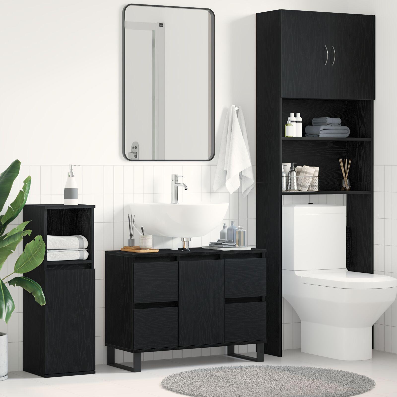 Badeværelsesskab Sort eg 80 x 33 x 60 cm Konstrueret træ