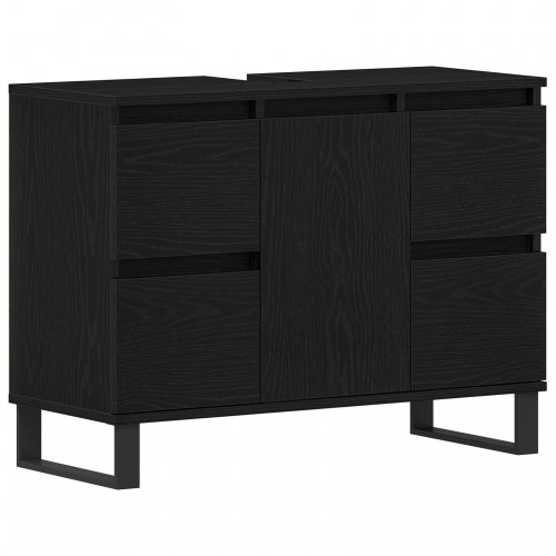 Badeværelsesvask Skab Sort Eg 80x33x60 cm Konstrueret Træ