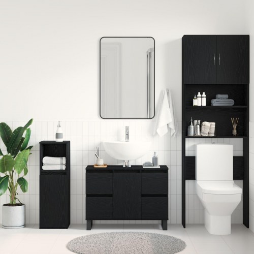 Badeværelsesvask Skab Sort Eg 80x33x60 cm Konstrueret Træ