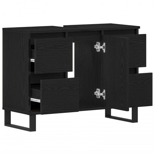 Badeværelsesvask Skab Sort Eg 80x33x60 cm Konstrueret Træ