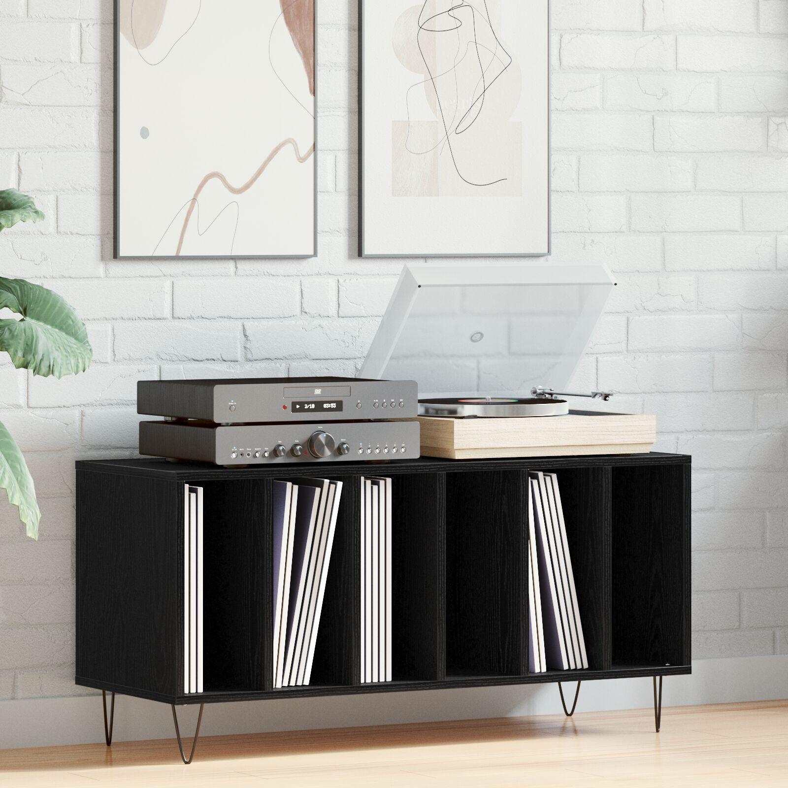 Pladeskab med hylde Sort eg 100 x 38 x 48 cm Konstrueret træ