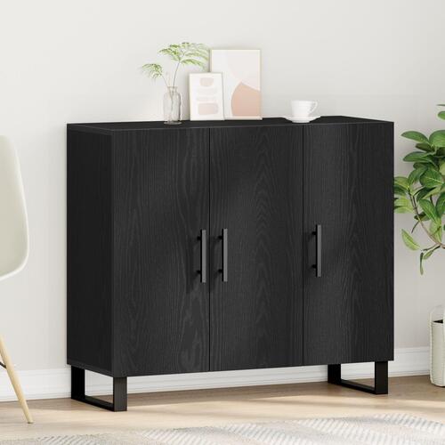 Skab med 3 Døre Sort Eg 90x34x80 cm Konstrueret Træ