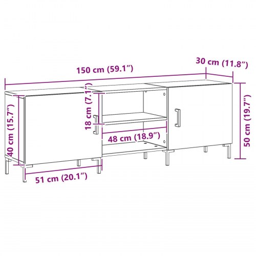 TV Skab Sort Eg 150x30x50 cm Konstrueret Træ