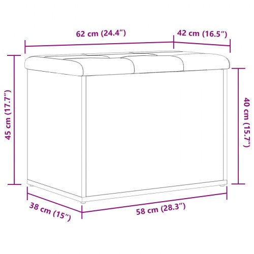 Opbevaringsbænk Sort Eg 60x40x45 cm Konstrueret Træ