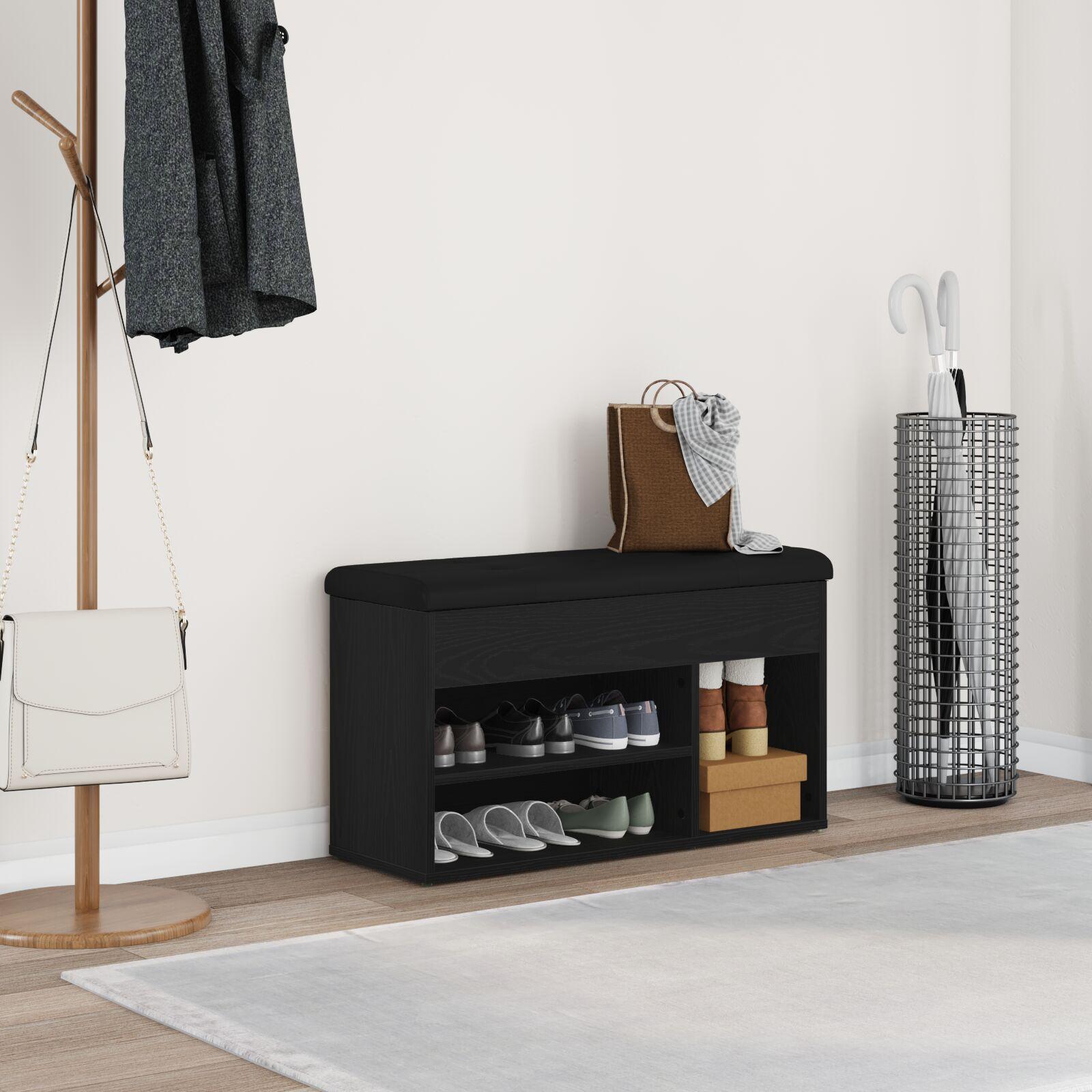 Sko bænk med opbevaring Sort 80 x 30 x 45 cm Konstrueret træ