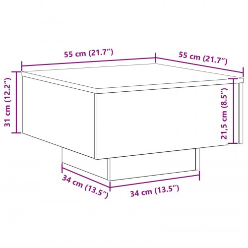 Sofabord med LED-lys Gammelt træ 55x55x31 cm