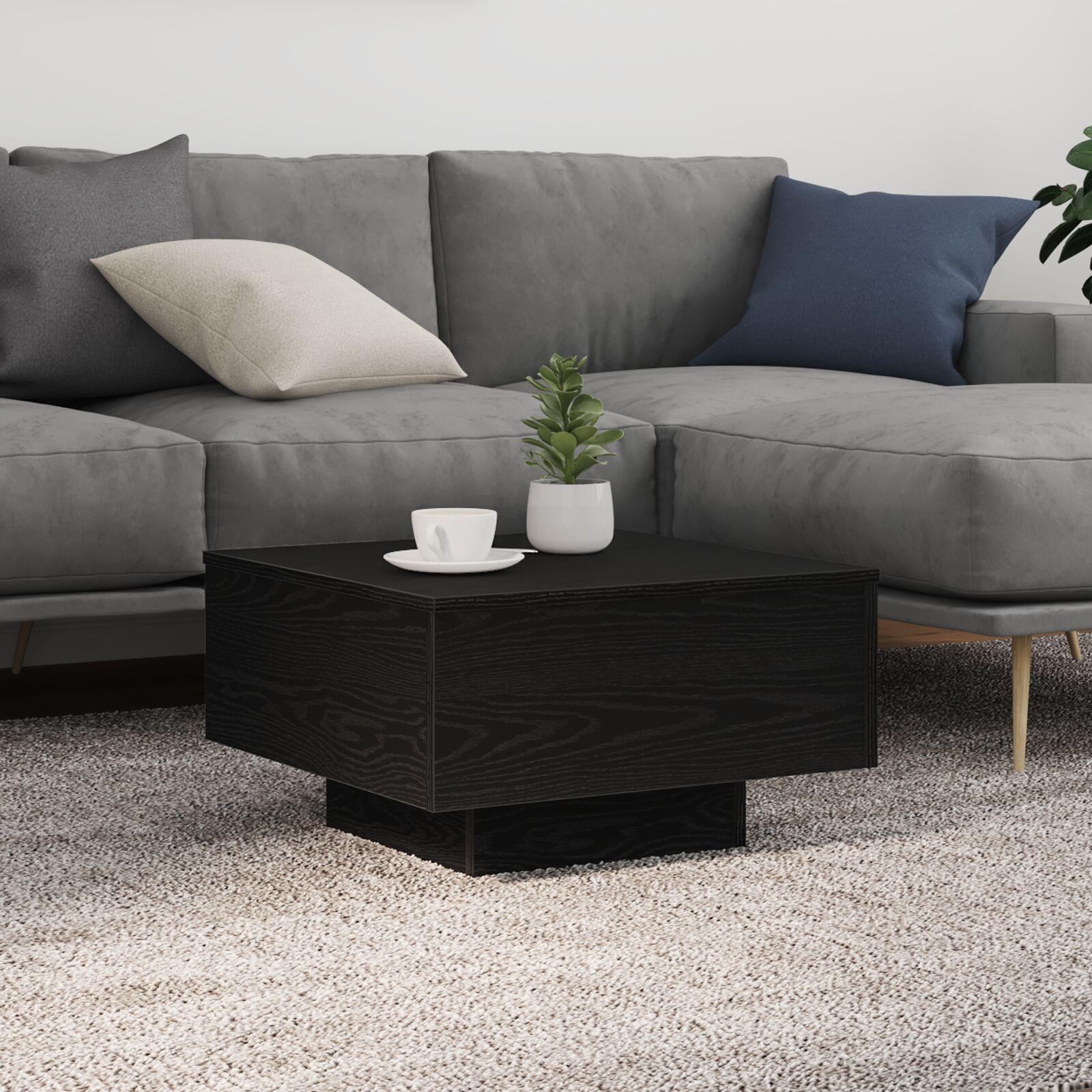 Sofabord med LED-lys Sort Eg 55x55x31 cm