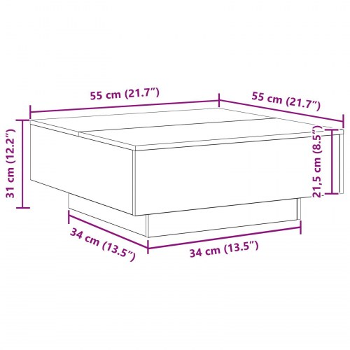 Sofabord med LED-lys Gammel Træ 80x80x31 cm