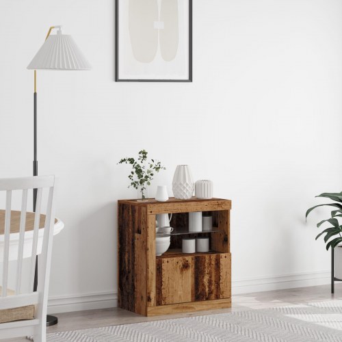 Sideboard med LED Lys Gamle Træ 60,5x37x67 cm
