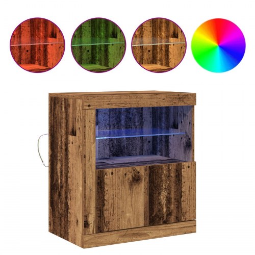 Sideboard med LED Lys Gamle Træ 60,5x37x67 cm