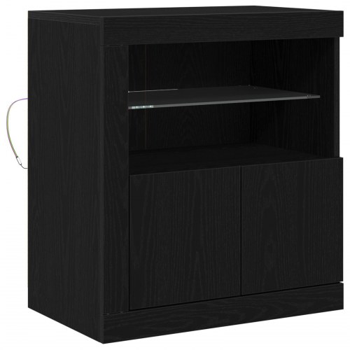 Skab med LED lys Sort Eg 60,5x37x67 cm