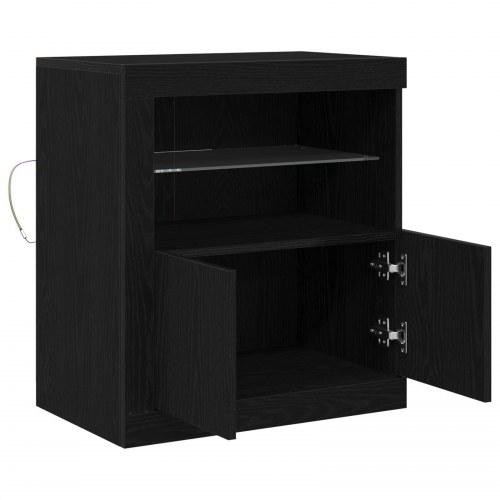 Skab med LED lys Sort Eg 60,5x37x67 cm
