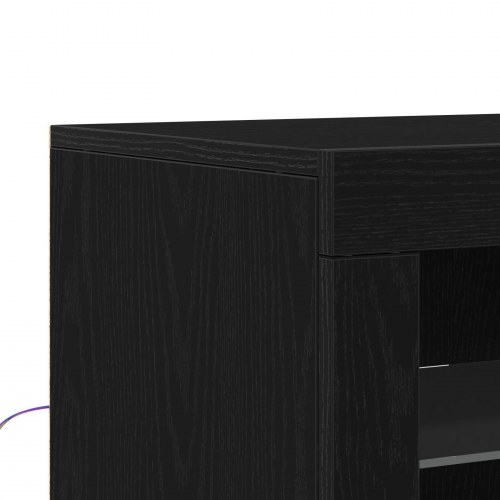 Skab med LED lys Sort Eg 60,5x37x67 cm