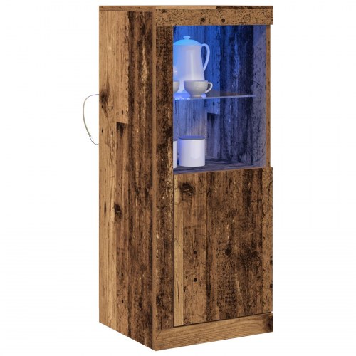 Sideboard med LED Lys Gamle Træ 41x37x100 cm