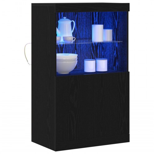Skabs med LED-lamper Sort Eg 60x37x100 cm