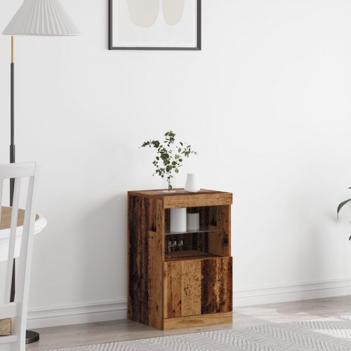 Sideboard med LED Lys Gammelt Træ 41x37x67 cm