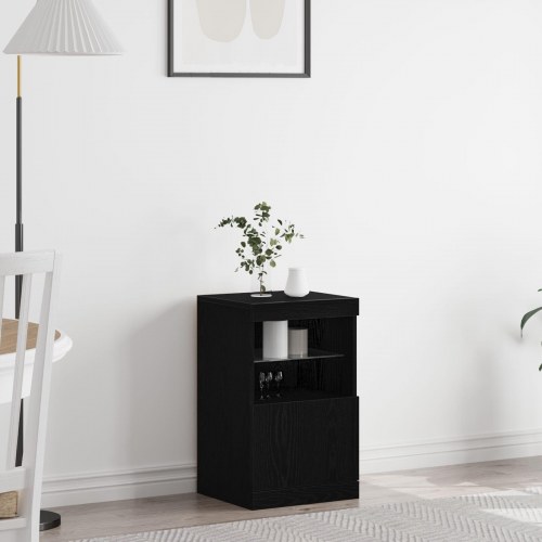 Sideboard med LED-lys Sort Eg 41x37x67 cm