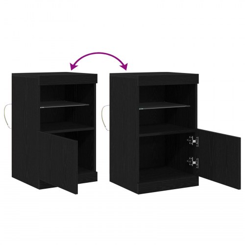 Sideboard med LED-lys Sort Eg 41x37x67 cm