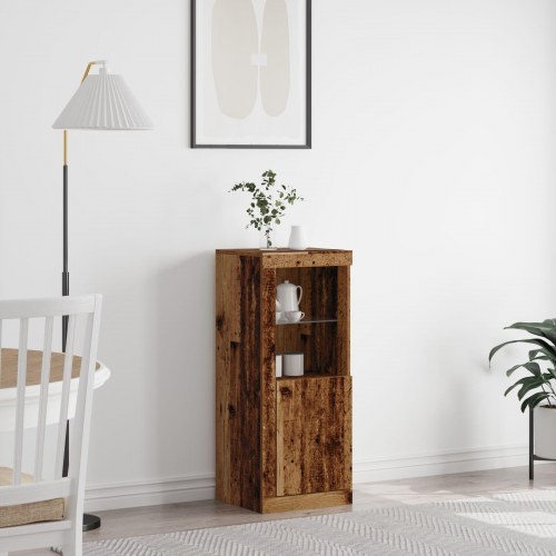 Sideboard med LED-lys Gamle Træ 41x37x100 cm