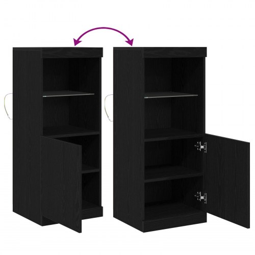 Sideboard med LED Lys Sort Eg 41x37x100 cm