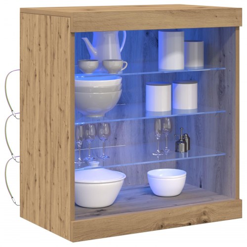 Sideboard med LED-lys i Artisansk egetræ 60,5x37x67 cm